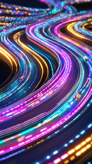 Vibrant smart city concept with glowing streets and autonomous transport systems. Generative AI