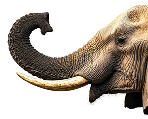 Obraz premium Massive Elephant Raising Its Trunk on transparent background 