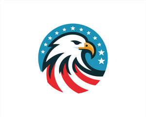 Eagle logo design vector illustration in American flag color. American Eagle icon logo template. 