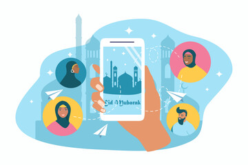 vector hand drawn illustration - banner for ramadan. . trend illustration in flat style