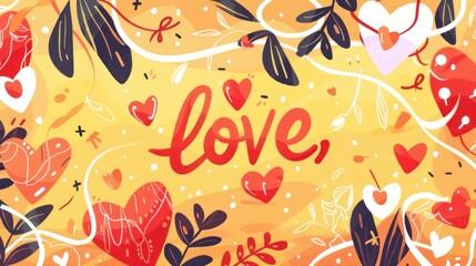 Fototapeta premium Love Concept with Artistic Hearts and Floral Elements in Vibrant Background Illustrating Affection and Romance