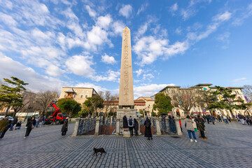 Obelisk of Theodosius and Blue Mosque from Istanbul, Turkey. High quality photo