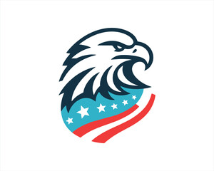 Eagle logo design vector illustration in American flag color. American Eagle icon logo template. 