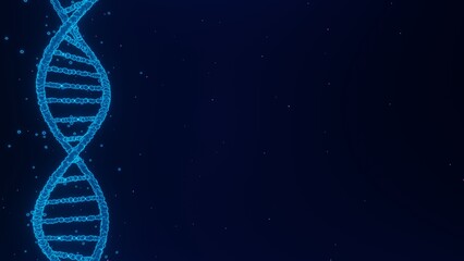 3d structure of neon glowing DNA strands isolated on dark blue background 8k illustration. Medical science, genetic biotechnology, chemistry biology, gene cell concept ,...	