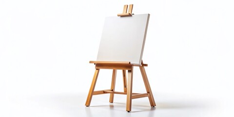 Empty Artist Canvas on Wooden Easel, Isolated White Background - Stock Photo