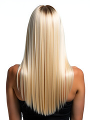 Naklejka premium Woman With Shiny Straight Blonde Hair In An Isolated White Background, Created Using E Technology For A Back View Perspective. 00001