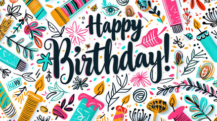 Obraz premium Birthday Celebration Designs with Festive Elements, Candles, and Handwritten Messages for Joyful Occasions and Creative Invitations