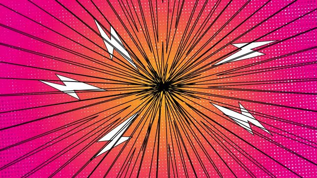 Comic Book Anime Effects Line Motion, High Speed 2d Cartoon Comic Anime Anime Line, Comic Anime Style Halftone Animation With High Voltage Icon Anime High Speed Line Animation. Abstract Comic Book Spe