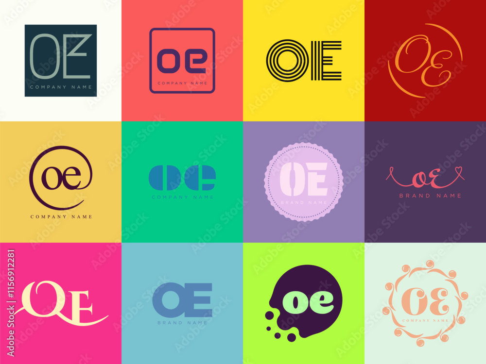 Fototapete oe logo company template. letter o and e logotype. set different classic serif lettering and modern 