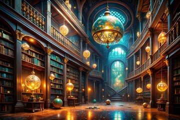Obraz premium Enchanting Fantasy Magical Library: High-Detail Book Collection
