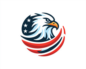 Eagle logo design vector illustration in American flag color. American Eagle icon logo template. 