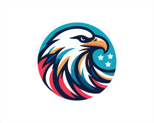 Eagle logo design vector illustration in American flag color. American Eagle icon logo template. 