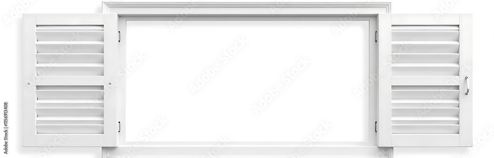 Poster white wooden window shutters isolated on white background with clipping path available for easy phot