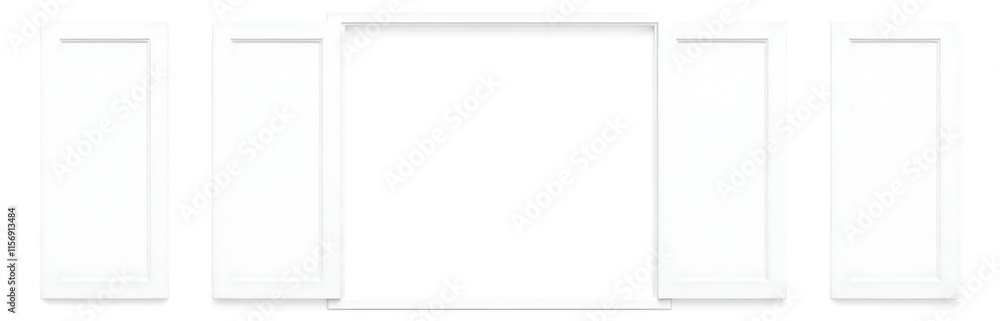 Poster White Wooden Window Shutters Isolated On White Background With Clipping Path Available For Easy Photo Insertion Into A Frame. 00001