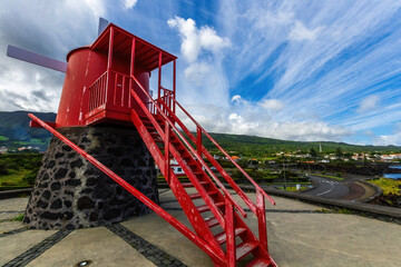 Traditional windmills on Pico island Azores Portugal