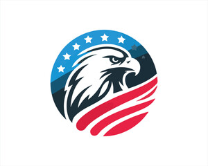 Eagle logo design vector illustration in American flag color. American Eagle icon logo template. 