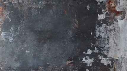 Fototapeta premium A collection of dark gray industrial textures featuring rust spots, peeling paint, and weathered surfaces. Subtle cracks and scratches create a grunge-inspired urban aesthetic. Background