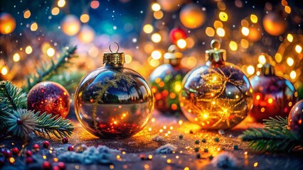 Festive Christmas Ornament Double Exposure: Magical Holiday Lights & Decor