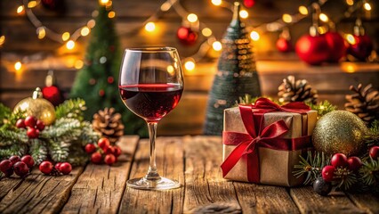 Festive Christmas Table Setting with Red Wine Glass & Gifts