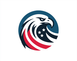 Eagle logo design vector illustration in American flag color. American Eagle icon logo template. 