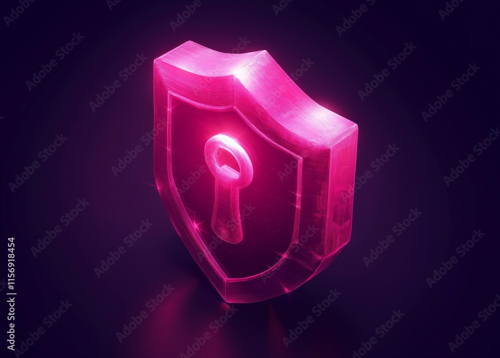 Aufkleber glowing pink shield with keyhole digital security icon 3d render abstract concept