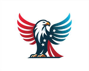 Eagle logo design vector illustration in American flag color. American Eagle icon logo template. 