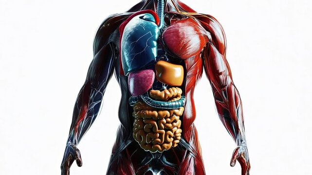 anatomy of human body no skin with vivid color to know what the organs