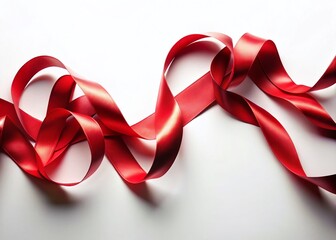 Fluttering Red Ribbons on White Background - Elegant Copy Space Stock Photo