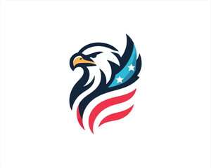 Eagle logo design vector illustration in American flag color. American Eagle icon logo template. 
