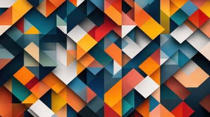 Abstract geometric background with colorful triangles and squares.