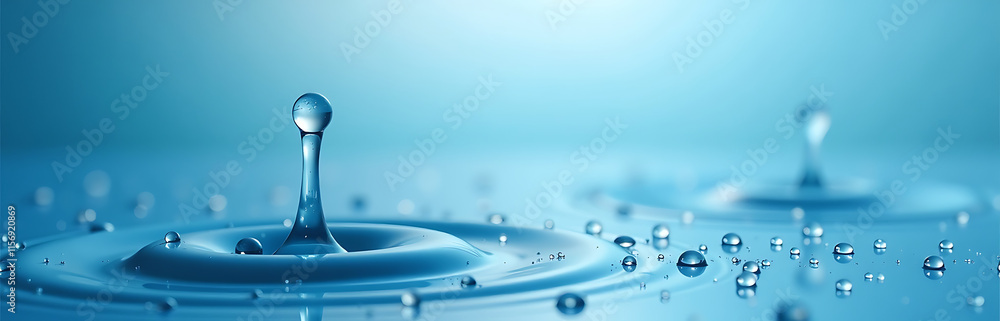 Poster Water Droplets Glisten On A Serene Blue Background Creating A Peaceful Atmosphere In This Calming Visual Display. 00003