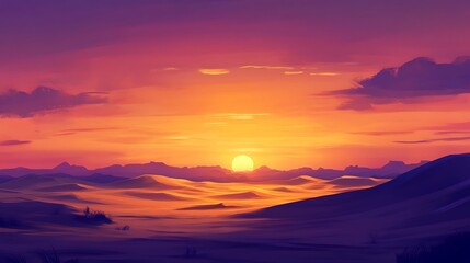 Obraz premium Vibrant Digital Painting: Desert Sunset Landscape Illustration. AI Generated