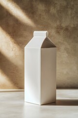 White milk carton packaging design, simple background, white paper box, front view, high-resolution product photography