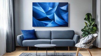 Stunning Abstract Blue Canvas Art: Photorealistic Interior Decor. AI Generated