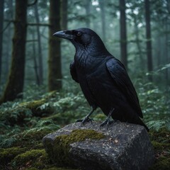 Fototapeta premium The crow is a medium-sized bird belonging to the genus Corvus in the family Corvidae. Known for its intelligence and adaptability, the crow is often seen in urban and rural environments .