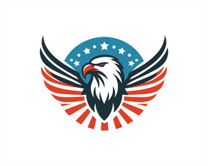 Eagle logo design vector illustration in American flag color. American Eagle icon logo template. 