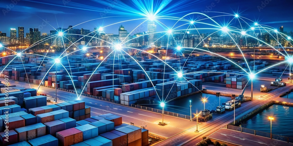 Poster futuristic blockchain logistics network: enhanced transparency, security, and efficiency in global s