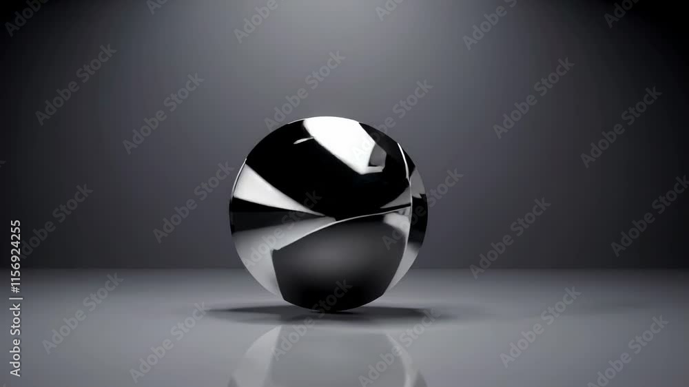 Poster glossy black and white reflective sphere in a minimalistic studio setup.