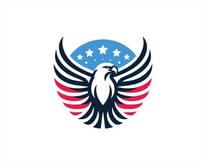Eagle logo design vector illustration in American flag color. American Eagle icon logo template. 