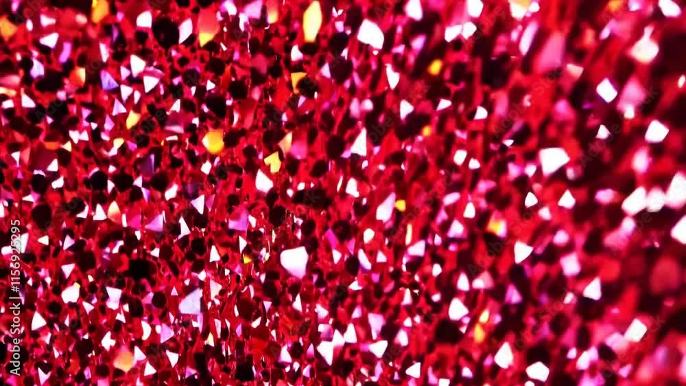 Poster a close-up view of shimmering red gemstones, reflecting light and creating an elegant, sparkling bac
