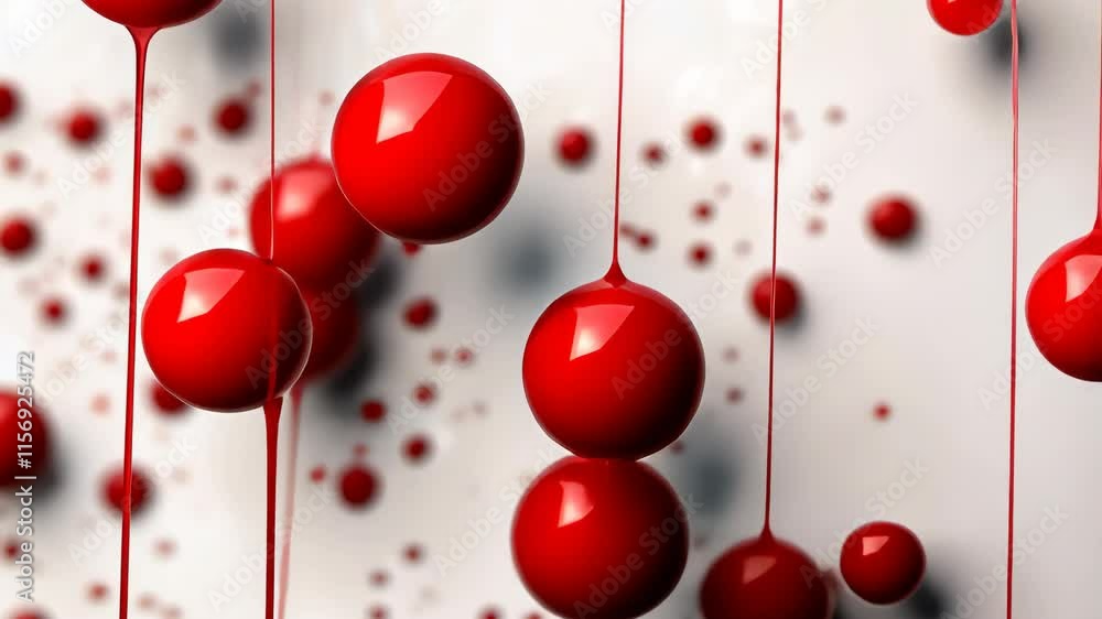 Poster white background with a red and black color scheme. the red color is dominant, with red dots and red