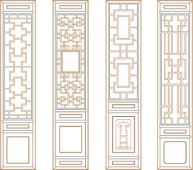 vector sketch illustration of the silhouette of a traditional Chinese ethnic vintage classic door furniture design.eps