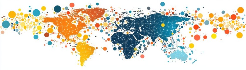 Fototapeta premium Colorful Abstract World Map with Connected Dots and Network Lines