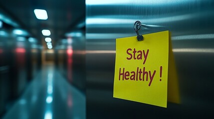 Bright Orange Sticky Note with 'Stay Healthy!' Message