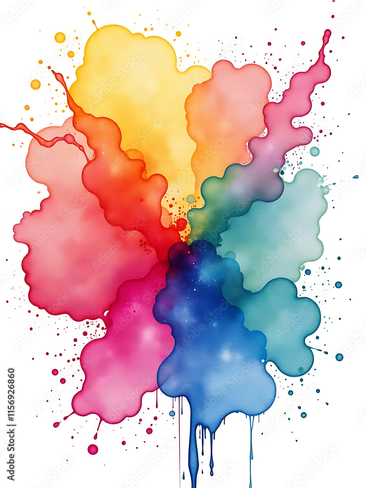 Aufkleber vibrant watercolor splashes in various colors are isolated on a textured white background, created u