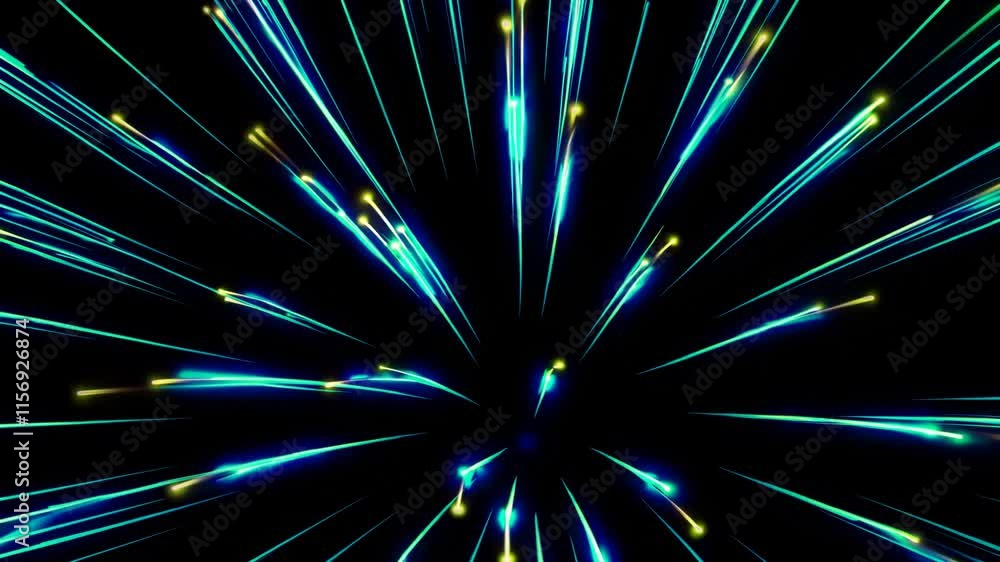 Poster dynamic green light lines explode outward in a visually striking burst, ideal for backgrounds or dig