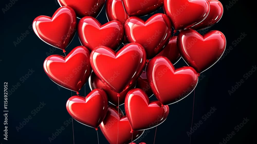Poster bunch of red hearts are floating in the air. the hearts are all different sizes and are scattered th
