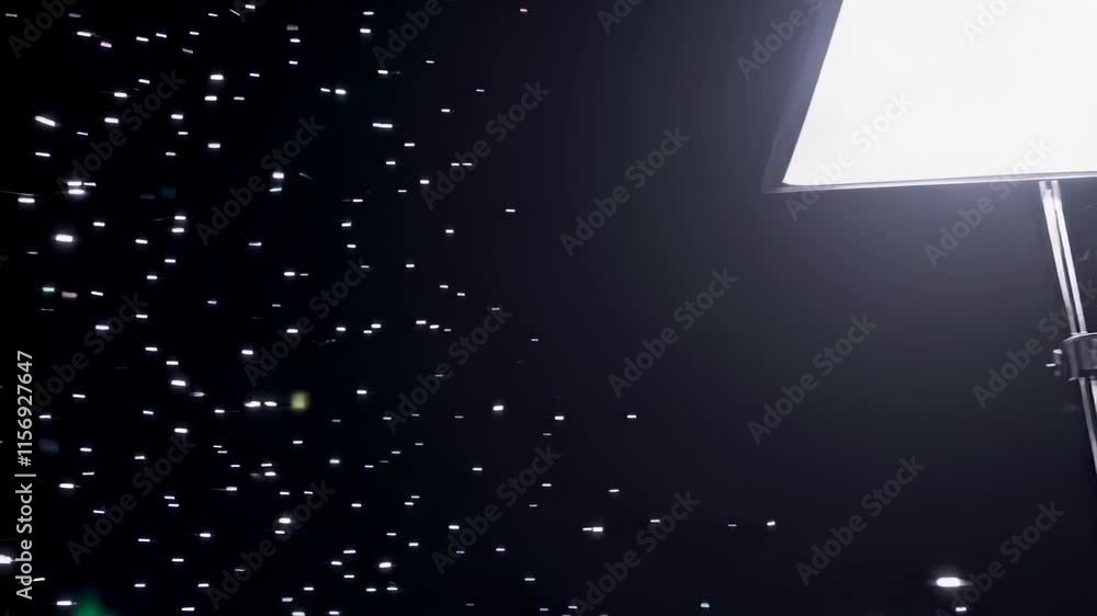 Aufkleber floating particles illuminated by a studio light on a dark background
