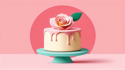 Modern and clean Mother&rsquo;s Day cake design featuring a single rose, bold colors, and geometric shapes with a pastel background