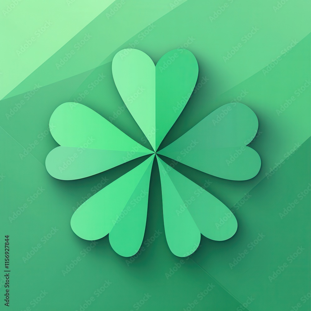 Poster Elegant Green Abstract Design Featuring Symmetrical Heart Shapes on a Soft Gradient Background for Modern Digital Use and Creative Projects